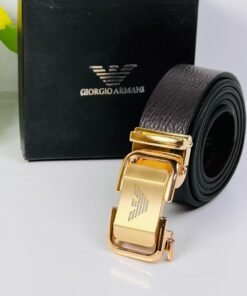 Giorgio Armani Men’s Leather Belt – Gold Automatic Buckle Elegance