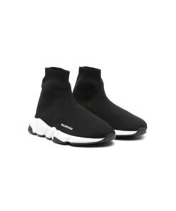 Balenciaga Speed Sneakers – Black Knit with White Sole