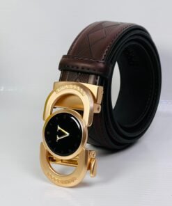 William Polo Brown Leather Ratchet Belt – Gold Automatic Buckle Elegance