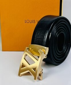 Louis Vuitton Leather Belt – Gold-Tone LV Signature Buckle
