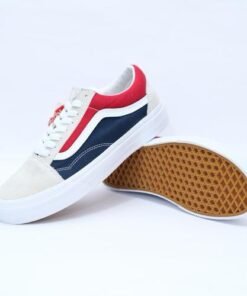 Vans Old Skool “Retro Block” – White, Red & Blue Canvas & Suede