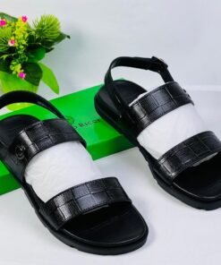 Ricci Men’s Black Leather Sandals – Textured Luxury Comfort 👡🖤