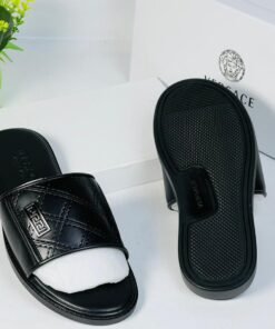 Alternative view of Versace Medusa Leather Slides – All Black Luxury 👡🖤