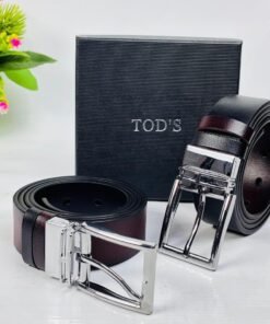 Tod’s Reversible Men’s Leather Belt with Silver Rotating Buckle 👔✨